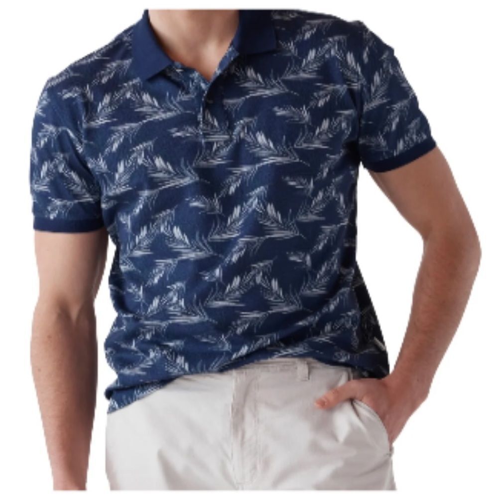 Rodd and Gunn. Blue Leaf Pattern Hawaiian Polo Shirt. Size is Sports Fit Sz 3XL